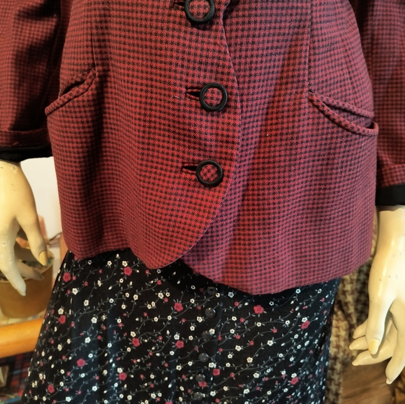 Vtg 1940s Burgundy and Black Blazer Asymmetrical Virgin Wool Miron Woolens - Picture 6 of 14